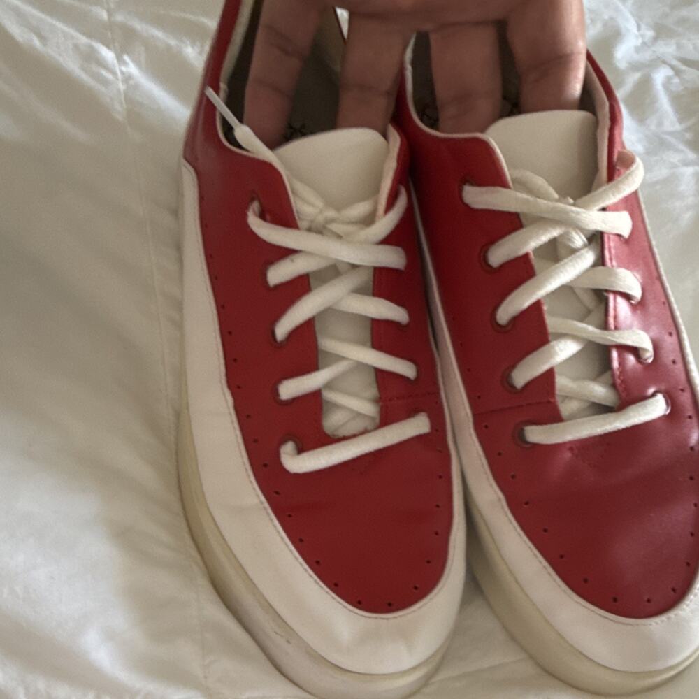 Red White Lace Up Men's Casual Sneakers (Unbranded)